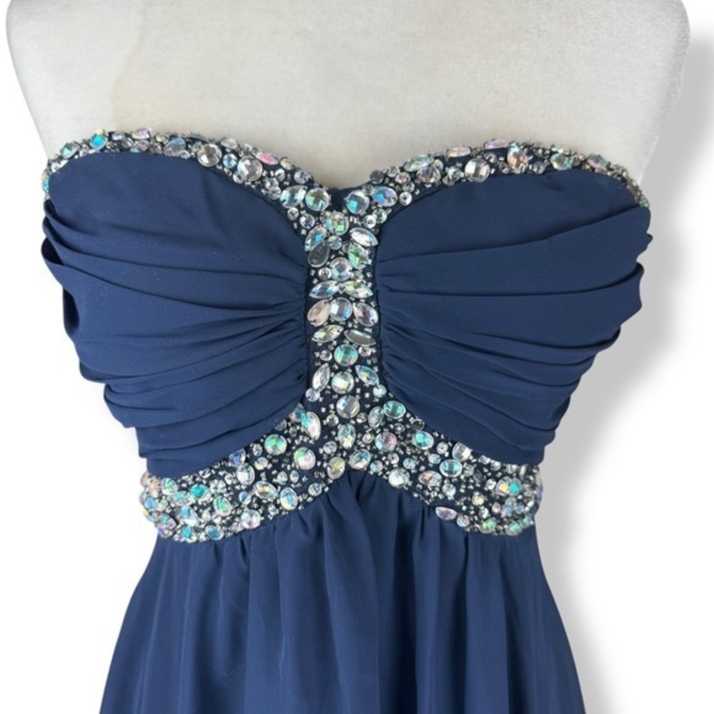 B Darlin Strapless Babydoll Chiffon Dress Juniors Size 9‎ 10 Glam Party Sparkle - Picture 4 of 9